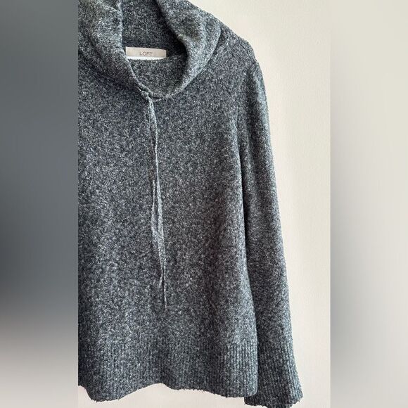 LOFT Marbled Grey Cowl Neck Sweater with Drawstring Tie, Size Medium - Picture 11 of 16